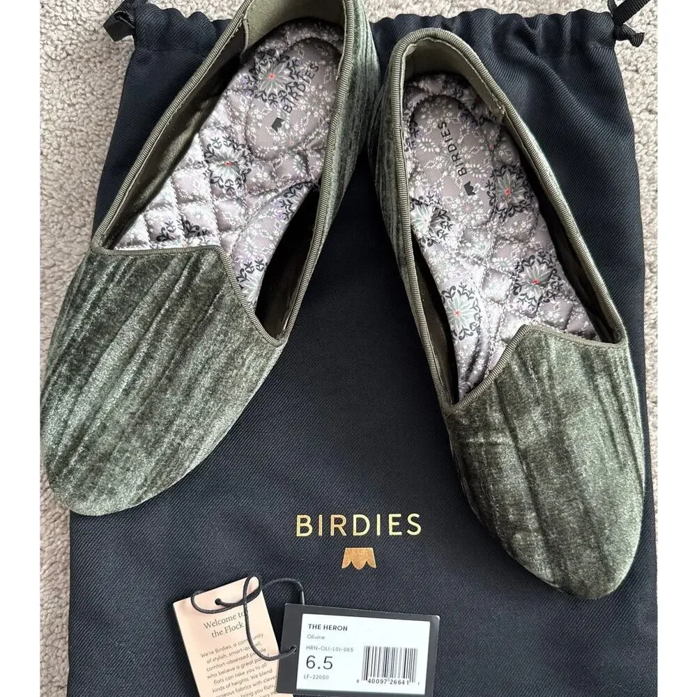 Birdies The Heron Velvet Loafer Flats in Olivine Size 6.5